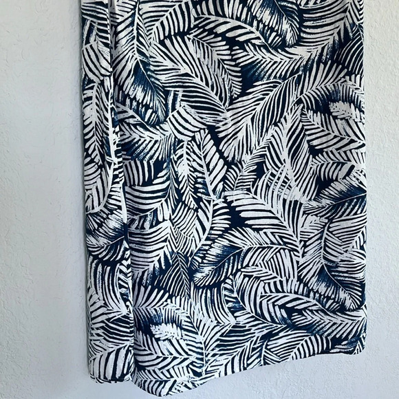Anne Klein Blue & White Linen Blend Palm Print Dress M - Picture 4 of 9